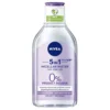 NIVEA 5 IN 1 Micellar Water is a gentle yet effective skincare solution designed for sensitive skin. This versatile product cleanses, hydrates, and soothes the skin while effectively removing makeup, dirt, and impurities without leaving any residue. Its perfume-free formula ensures a refreshing and calming experience.