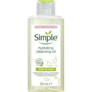 Simple Hydrating Cleansing Oil (125ml) is your ultimate cleansing companion, designed to deeply cleanse while providing essential hydration. This gentle, lightweight formula effectively removes makeup and impurities without stripping the skin of its natural moisture. Product Features: Deep Cleansing Action: Effortlessly lifts away makeup, dirt, and impurities. Skin-Loving Ingredients: Infused with grapeseed oil and enriched with vitamins A and E to nourish and hydrate the skin. Gentle on Sensitive Skin: Hypoallergenic, dermatologically tested, and free from artificial perfumes, colors, and harsh chemicals. Eco-Friendly Packaging: Comes in a bottle made from 100% recycled plastic. Cruelty-Free and Vegan: PETA certified, ensuring no animal testing is involved. Benefits: Hydration: Leaves skin feeling soft, supple, and moisturized. Balance: Maintains the skin’s natural pH levels without causing dryness. No Greasy Residue: Rinses off easily without leaving an oily film behind. Suitable for All Skin Types: Perfect for sensitive skin, making it ideal for everyone. Usage: Apply: Dispense 2-3 drops of cleansing oil into dry hands. Massage: Gently massage onto a dry face, avoiding the eye area. Rinse: Use warm water to rinse thoroughly, revealing clean and hydrated skin.